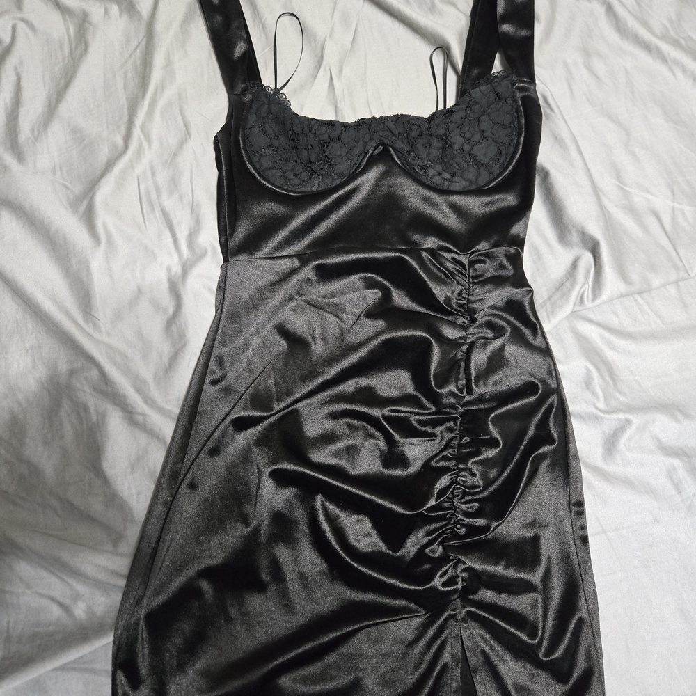 Windsor Black Satin Lace-Accent Mini Dress